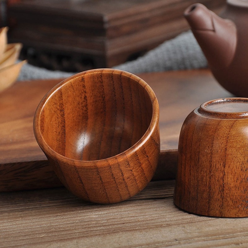 Japanese Style Natural Wooden Cup Reusable Environmental Protection Tea Coffee Milk Wine Cup Heat Insulation Water Cup