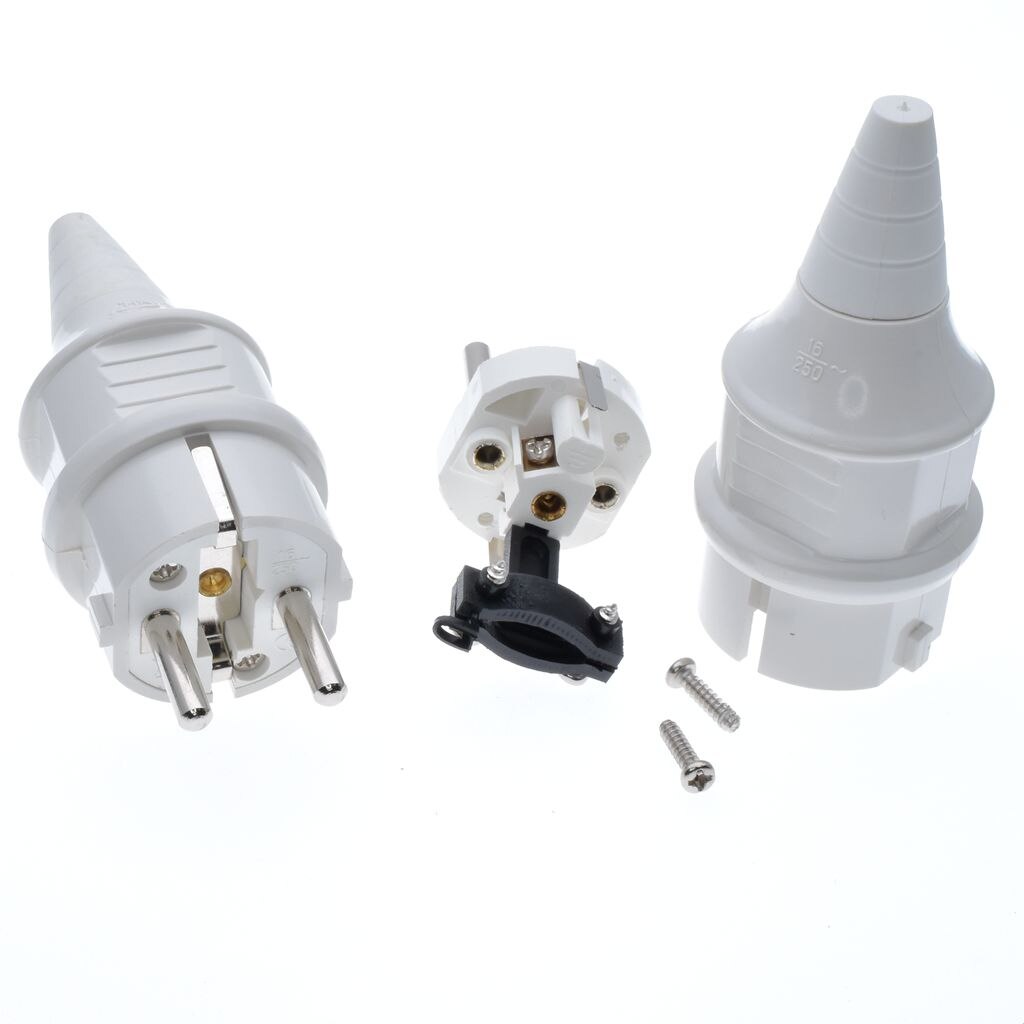 Black/White CE AC 250V 16A EU germany waterproof Schuko Power plug 2p Elcectrical Cable Connector wired adaptor converter E-012*