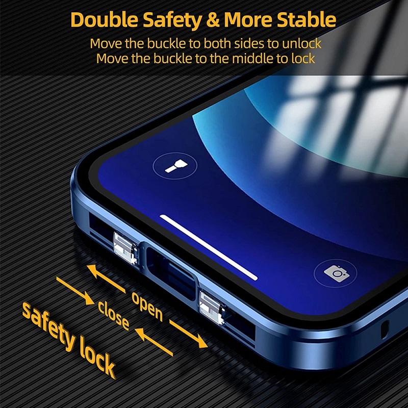 Privacy Protection Metal Double Sided Glass Case For iPhone 13Mini 16 15 13 12 14 Pro Max Lens Protection Double Snap Lock Cover