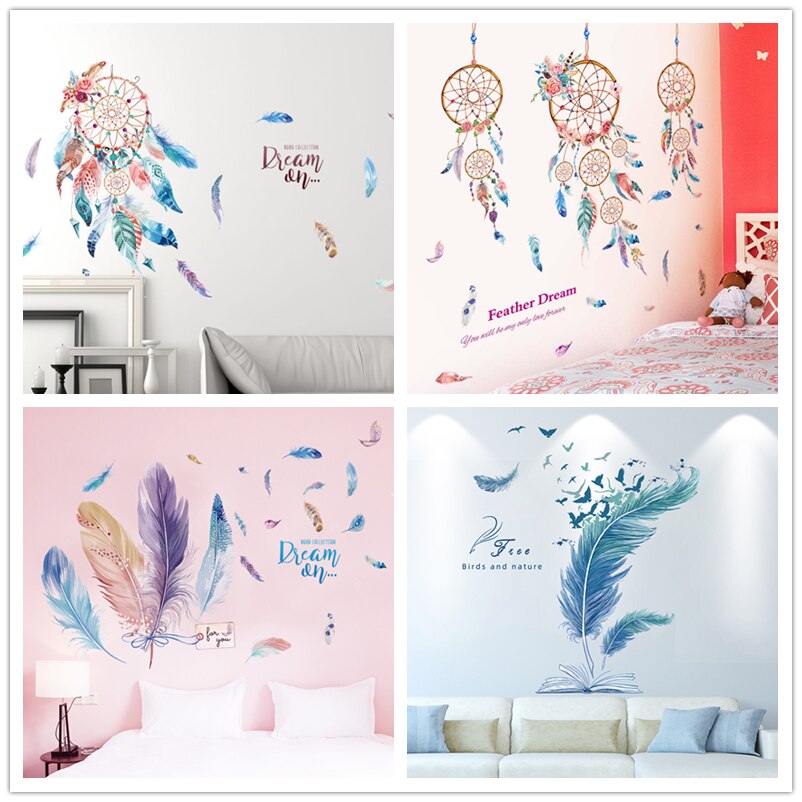 [shijuekongjian] muurstickers met veren, diy, cartoon, veren, muurschilderingen voor kinderkamers, babykamers, huis, slaapzaaldecoratie