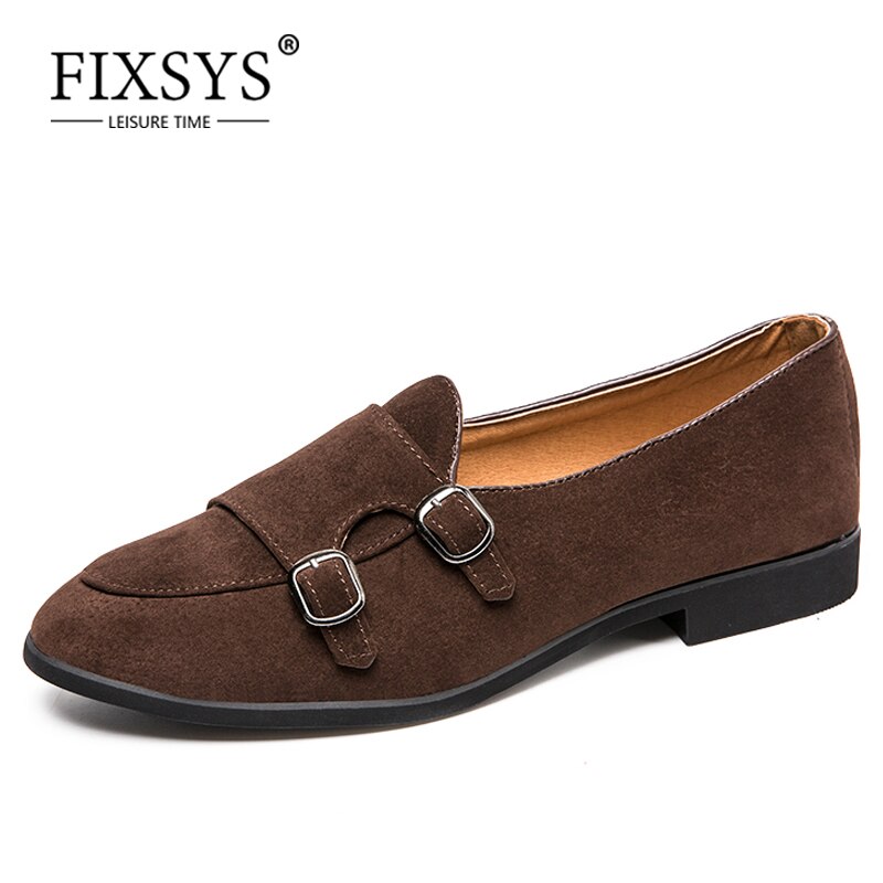 Fixsys herre loafers retro dobbel munk stropp sko pustende slip-på formell sko lett oxfords bryllup kontor sko