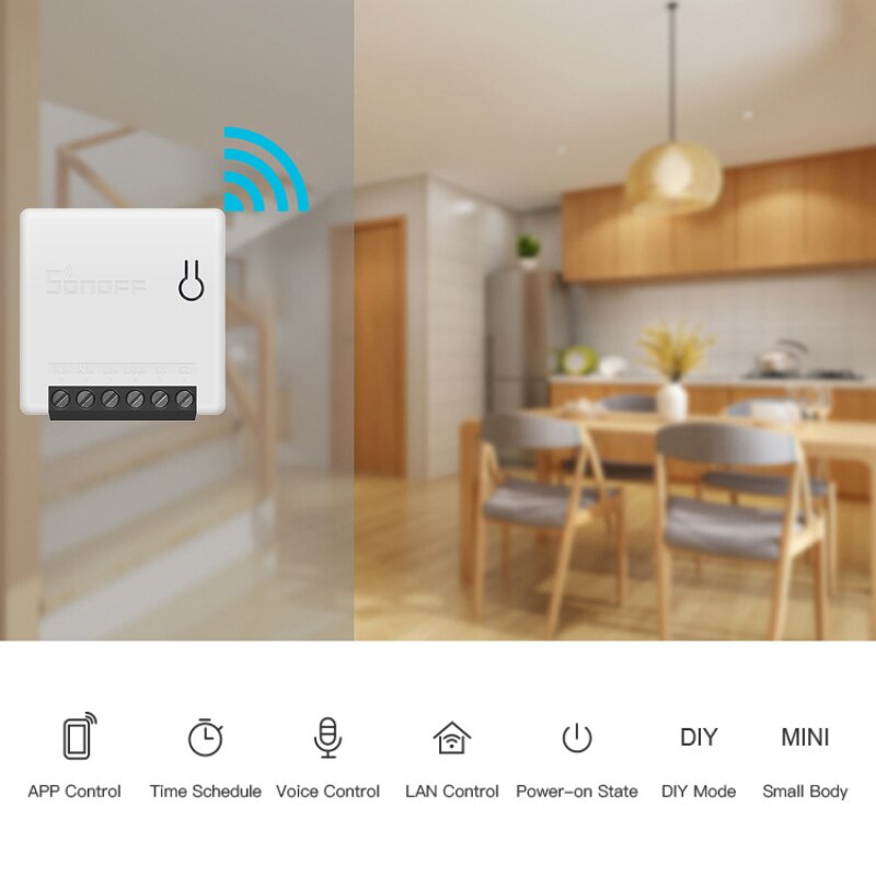 Itead Sonoff MINI interruptor inteligente DIY pequeño Control remoto interruptor Wifi compatible con un interruptor externo trabajo con Alexa Google A casa