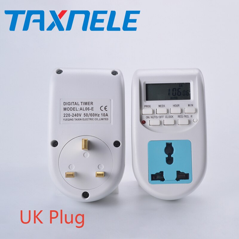 Temporizador Digital con enchufe británico y europeo, temporizador electrónico programable semanal, pantalla LCD, 220V, 50Hz, 10A
