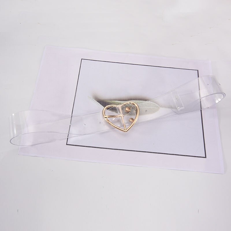 Ceinture en résine pour femmes, jolie en PVC, transparente, mignonne, pour robe, avec boucle ardillon, à la: Gold Heart