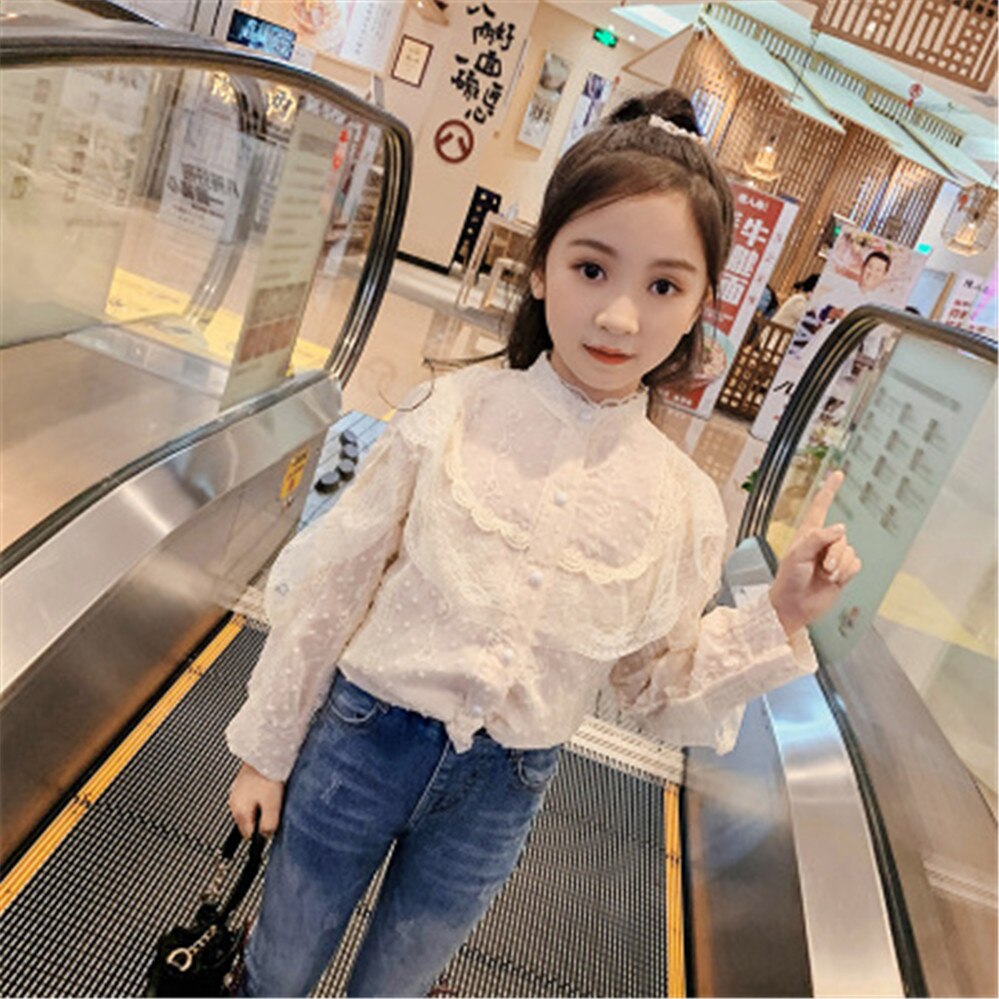 Blouse For Girls Lace Flower Girls Blouses Spring Autumn Girls Blouse Casual Style School Uniform For Girls 6 8 10 12 14 AA4836