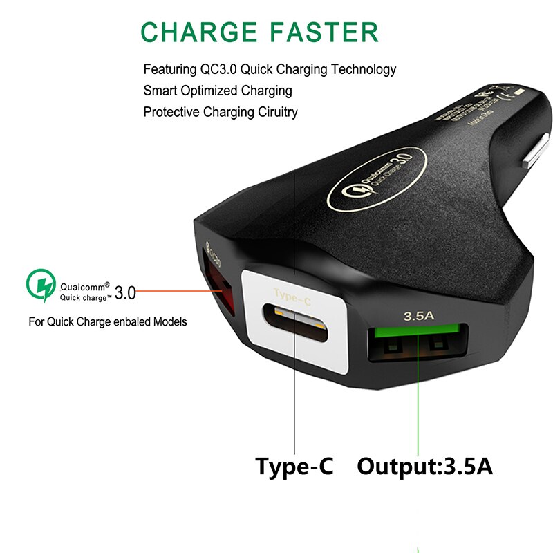 QC 3,0 Auto Telefon Ladegerät 7A Eine Für Drei Dual USB Schnelle Ladung Typ-C Sicherheit Hammer Auto Ladegerät für Samsung Huawei Schnelle Ladung