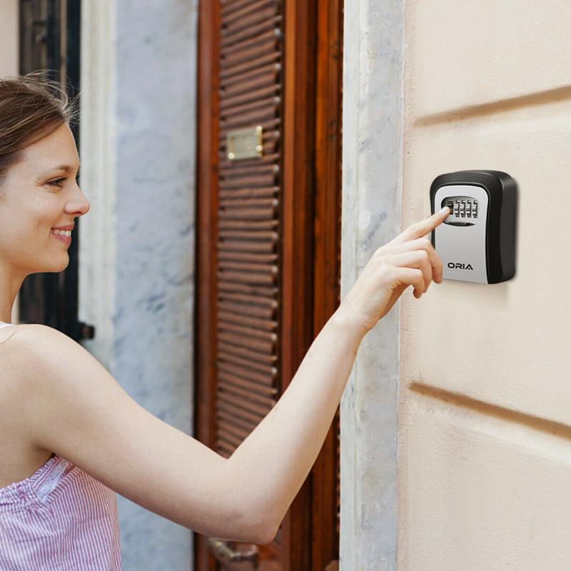 Wall-mounted password code lock key box padlock box storage box outdoor metal password storage box: Default Title