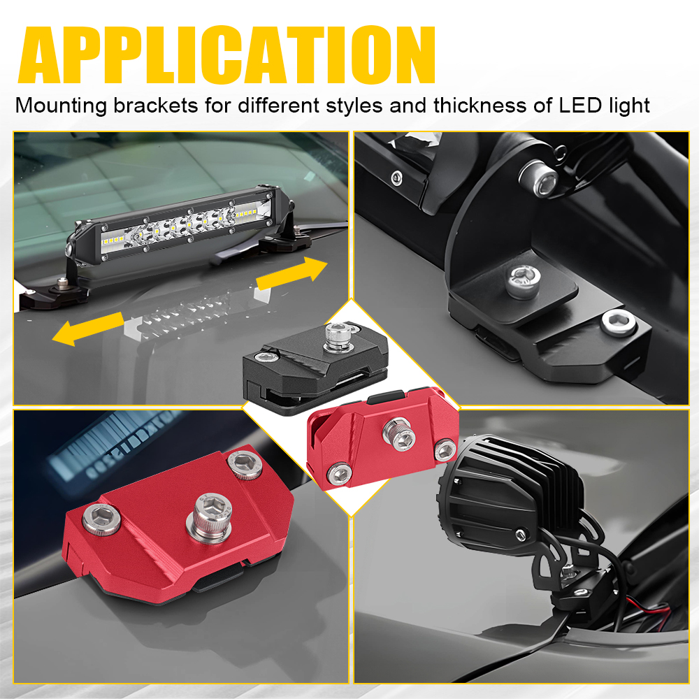 Led Autolichten Beugel Autokap Montage Houder Licht Werkbalk Led Mount Klem voor SUV 4X4 Auto Universeel Zwart Rood