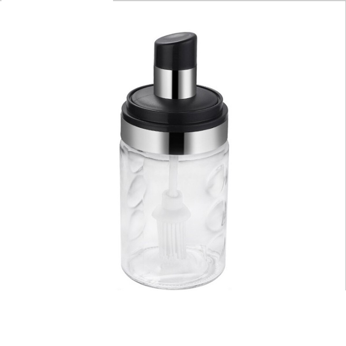 1pc Glass Airtight Jar Spice Containers Bottle Condiment Salt Pepper Seasoning Storage Bottle Spice Jars Pot with Spoon Lid: Silicone oil brush