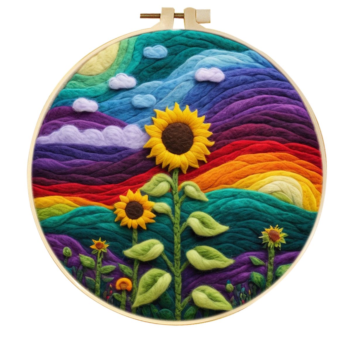 SDOYUNO-Calligraphy And Painting Wool Felt Embroidery Frame Sunflower Stitch Diy Craft Supplies Wool Burlap Set Home Decoration: light green