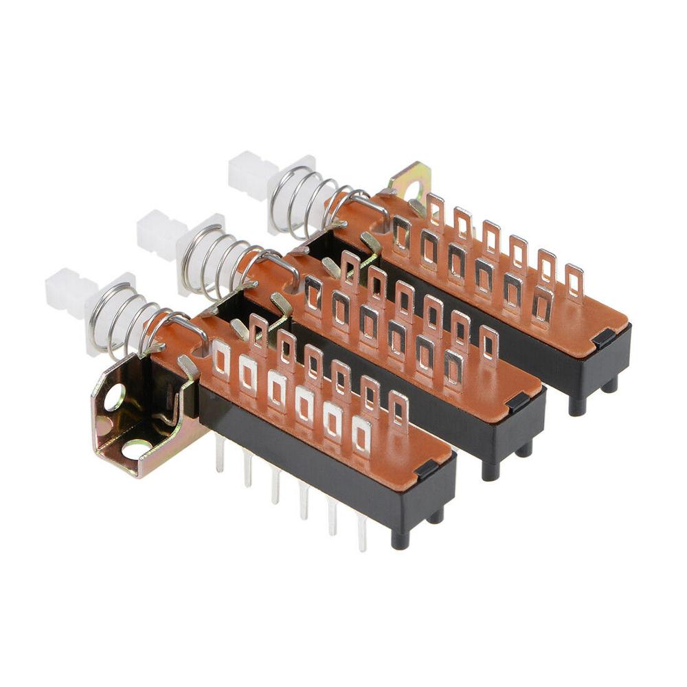 Interlock Push Button Switch Piano Type 4PDT 12 Pin 3 Row