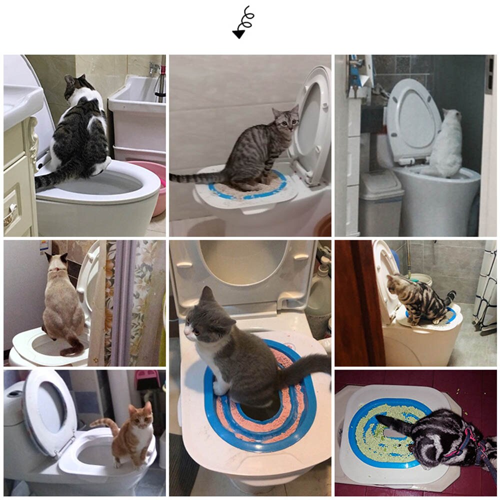 Kat træning toiletsæde kæledyr plast kattebakke bakke kit træner ren killing sunde katte menneske toilet