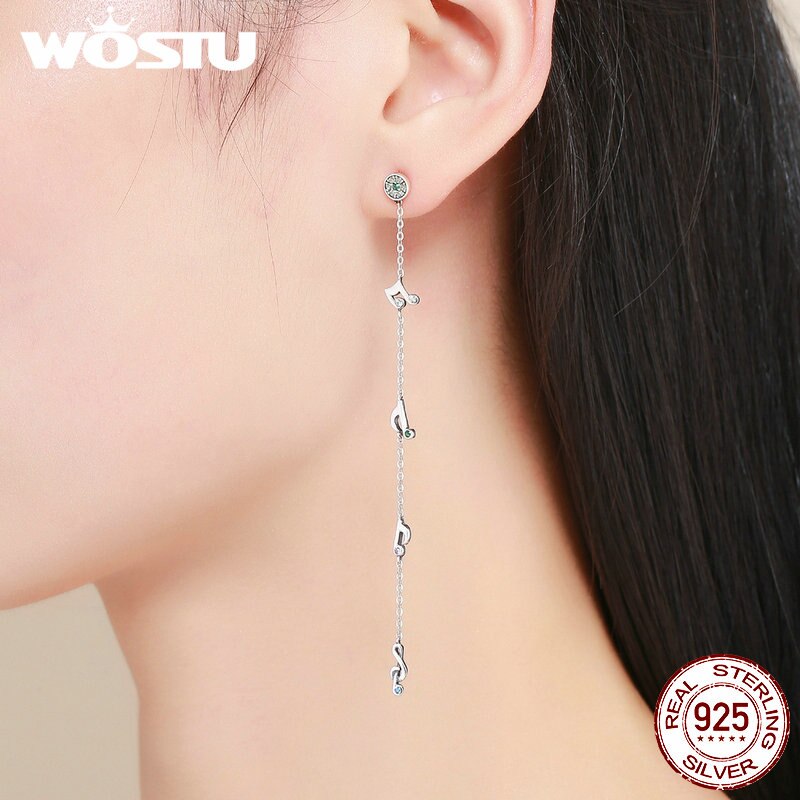 WOSTU Authentische 925 Sterling Silber Wiegenden Notizen Musik Ohrringe Für Frauen S925 Silber Edlen Schmuck CQE202