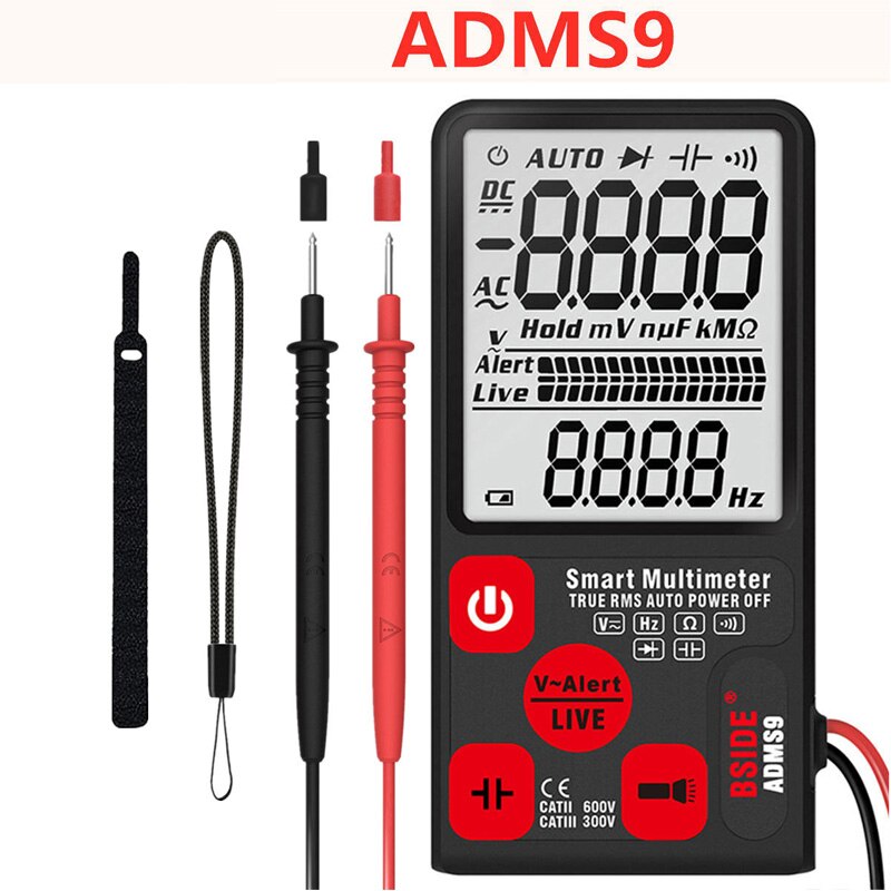 Newdigital multimeter true rms auto range lcd automatisk smarte multimetere spenning ammeter tester: Adms 9