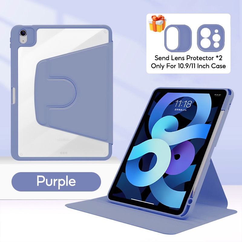 TBTIC 360° Rotation Case For iPad Air 4 5 10th 10.9 Pro 11 9th 8th 7th Gen 10.2In Mini 6 Cover Casing With Pencil Slot Holder: iPad Pro11 2020 / Lilac