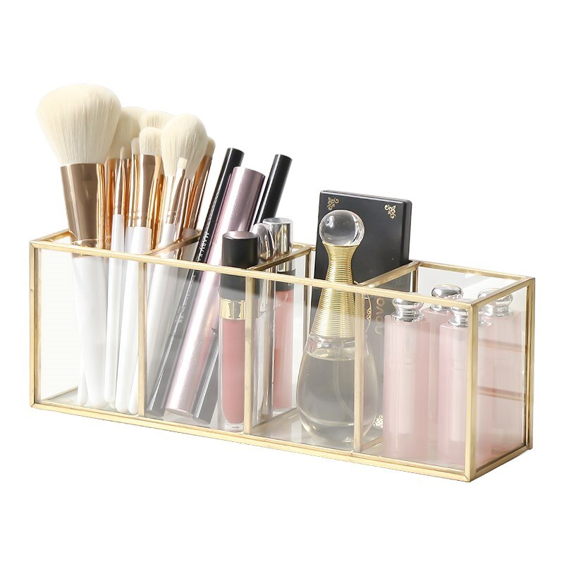 Noordse transparante glazen kwastenhouder, make-up opbergdoos, bureau, boodschappentas, lippenstiftkussen zonder hoes, stofdichte organizer