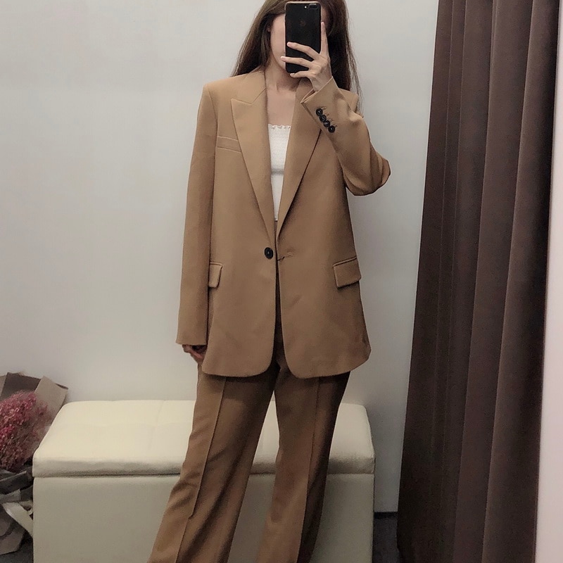 Neue Frauen Anzug Herbst Neue Büro Dame Blazer und Flare Hosen Moderne Dame Mantel Outwear Bottom 2 Stück sets