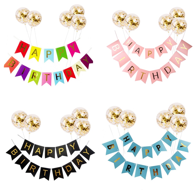 1 set grattis på födelsedagen brev banderoll roséguld konfetti luftballonger baby shower födelsedagsfest dekorationer unga flickor barn pa