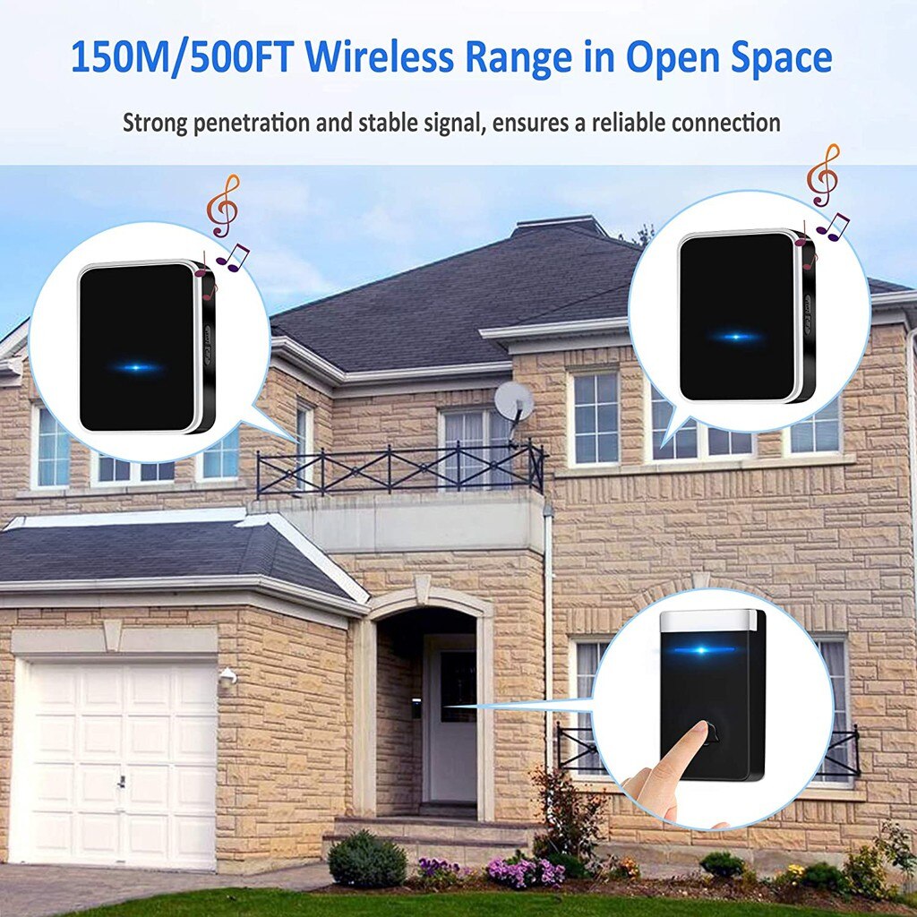 Wireless Waterproof Doorbell Electronic Chime Kit With 2 Plug-in Home Intelligent Door Bell Chime Wireless Doorbell#0818G30