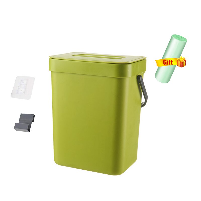3 in 1 Kitchen Trash Can Kitchen Waste Bin Wall Mounted Dustbin Zero Waste Garbage Bin Kitchen Hanging Trash Bin Cabinet Door: Green / 3L