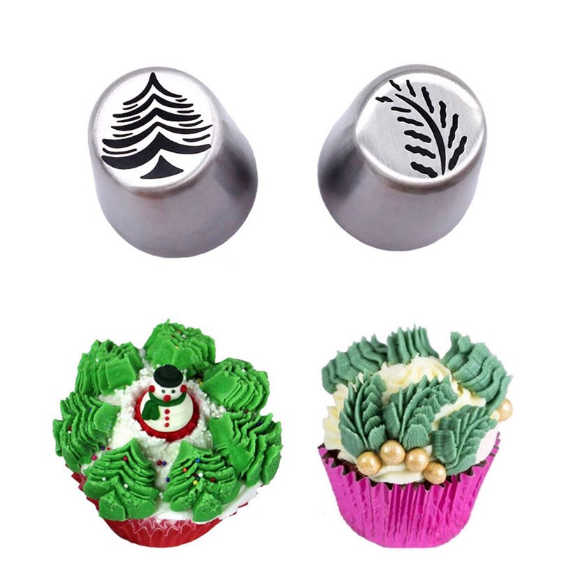 2 Stks/set Christmastree Rvs Russische Tulp Icing Piping Nozzles Cupcake Fondant Cake Decorating Tip Sets