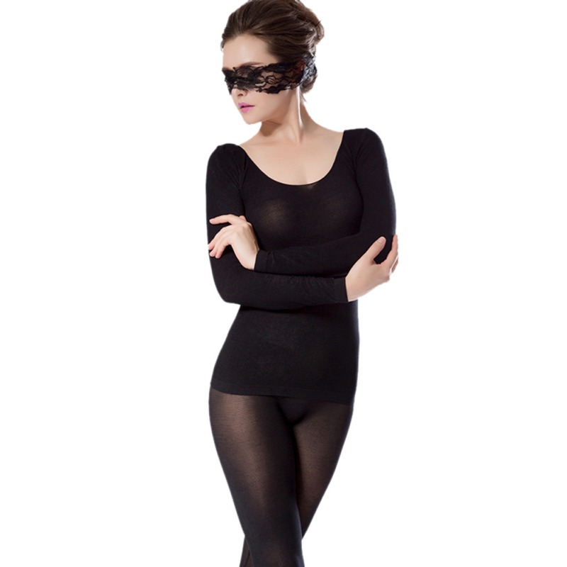 Women Winter 37 Degree Seamless Long Johns Women Ultra-thin Elastic Thermal Underwear: Black