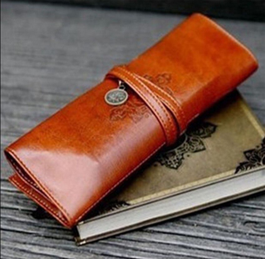 Retro Vintage PU Leather Makeup Cosmetic Tool Case Pen Pencil Organizer Pouch Bag