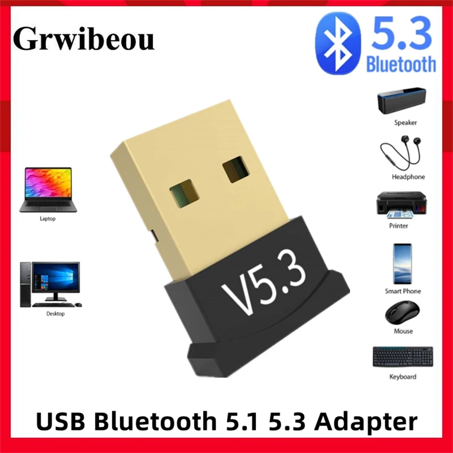 Bluetooth 5.3 Adapter for PC Laptop USB Bluetooth 5.1 Dongle Receiver for Speaker Mouse Keyboard Music Audio Transmitter Adapter