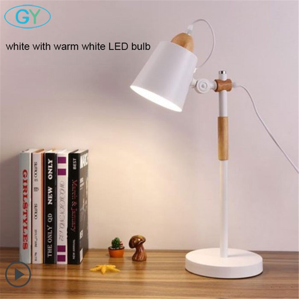 7W Led Bulb desk Lamps Flexible wood Table Lamp Office Studio Home Wooden Table Desk Lighting for Bedroom/Living Room/Cafe Bar: white warm white
