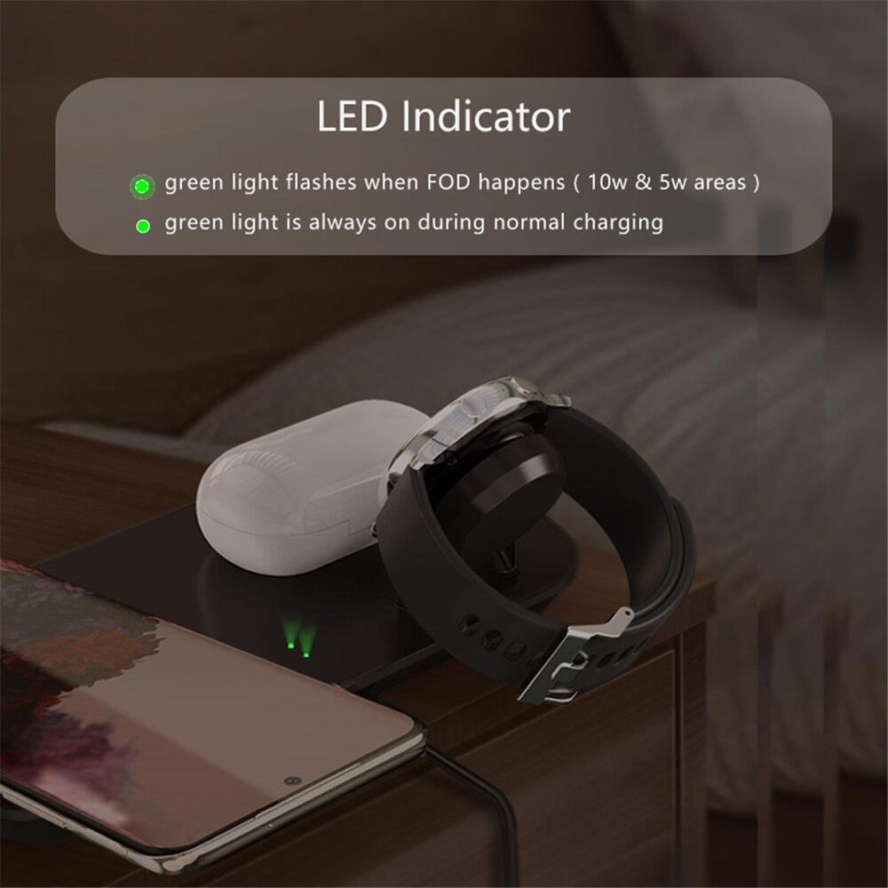 3 in 1 trådløs oplader til samsung  s20 s10 galaxy watch aktive gear knopper 10w qi hurtig opladning til iphone 11 xs xr 8 airpods pro