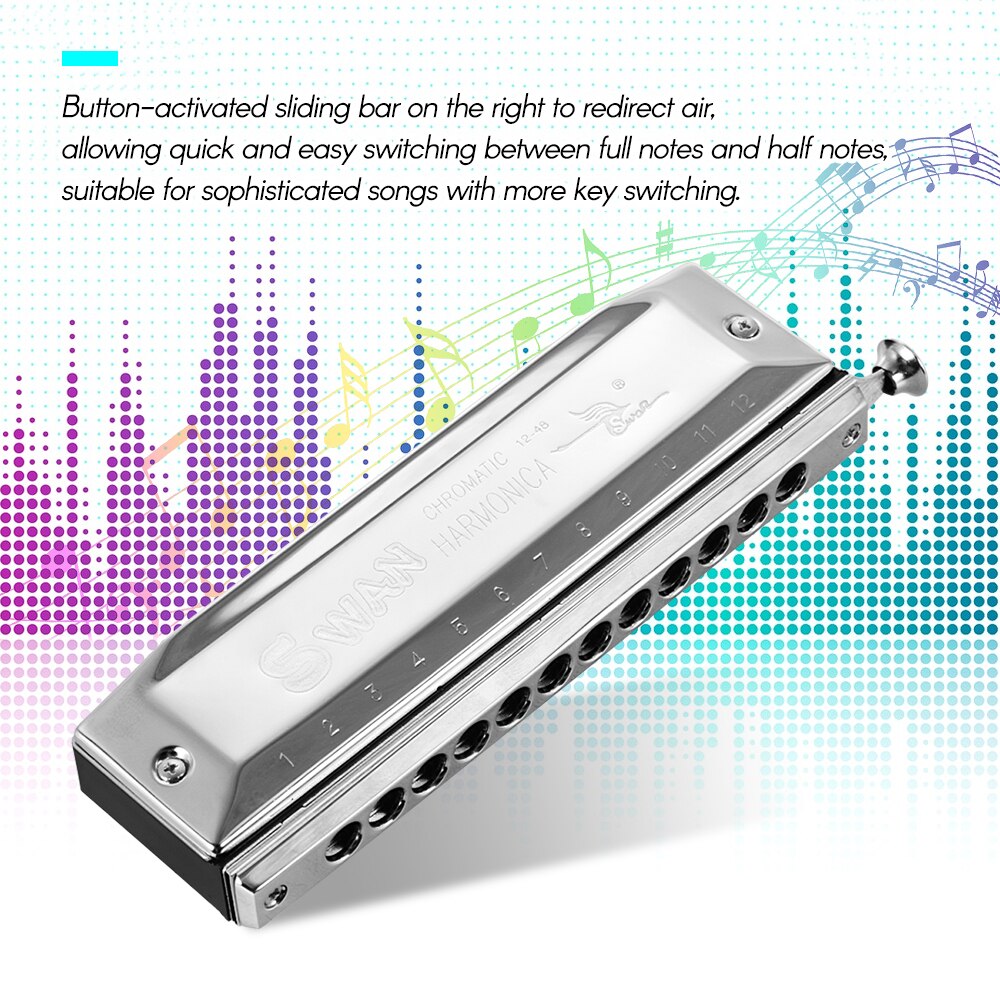 Harmonica Chromatique Swan SW1248W Master - 12 Trous, 48 Tons - Argent - Pour Débutants Et Avancés - 7
