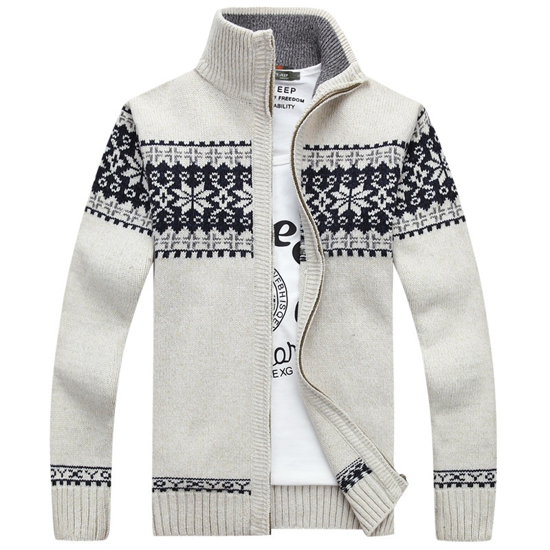 Herre uld cardigan efterår vinter varm tyk patchwork mandarin krave langærmede trøjer strikket bomuld afslappet herrejakke