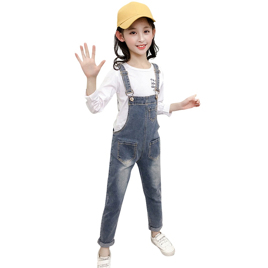 Vår höst barn flickoverall casual långa byxor solida jumpsuits för tonåringar barnkläder byxor med rem 6 8 10 12 14