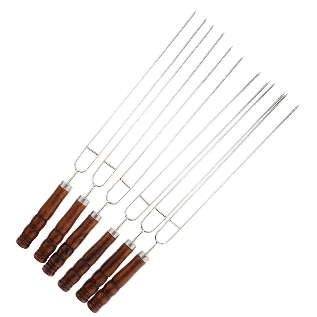 6 pièces en acier inoxydable Barbecue fourchette Barbecue brochettes Kebab cuisson bâtons pique-nique, réutilisable, antidérapant, pour Shish Kebab poulet aux crevettes
