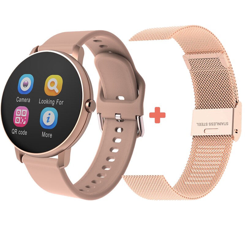 Smar twatch Full Touch Rotonda Donne di Pressione Sanguigna Orologio Smartwatch Donne Impermeabile Frequenza Cardiaca Tracker Orologio di Sport Della Vigilanza: P8 Gold and steel