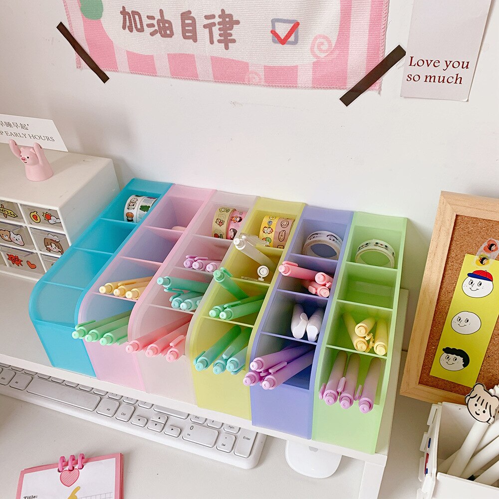 Minkys Kawaii Bitterkoekje Kleur 4 Gird Desktop Organizer Penhouder Bureau Makeups Potlood Opbergdoos School Kantoorbenodigdheden