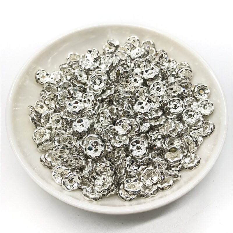 50pcs 6MM Metal Silver Plated Crystal Rhinestone Rondelle Spacer Beads 13 Colors For Choose DIY: 02