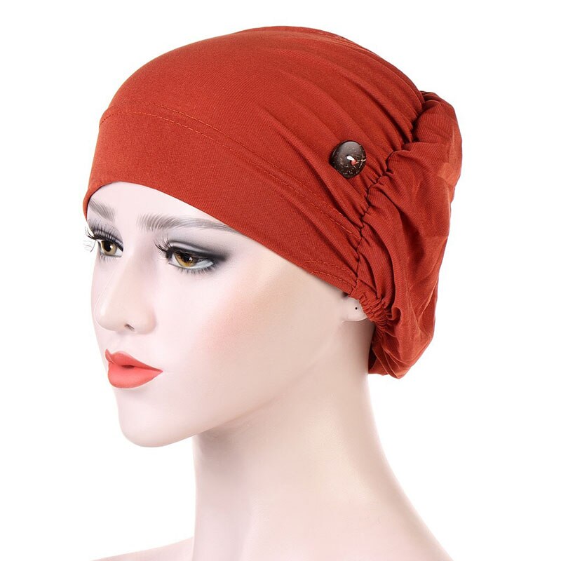 Elastic Cotton Turban Hat Solid Color Warm Winter Headscarf Bonnet Inner Hijabs Cap Muslim Hijab Female Headwear: Red