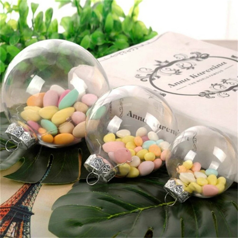 6/8/10cm Transparent Christmas Ball Plastic Bauble Clear Fillable Xmas Tree Hanging Decorations DIY Party Year Ornament