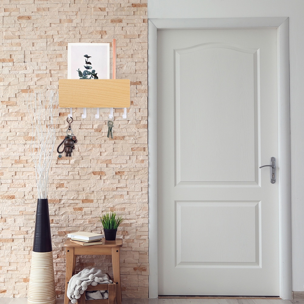 Colgador de llaves decorativo Simple pequeño gancho de pared ahorro de espacio fácil de instalar estante de almacenamiento trasero de puerta de madera