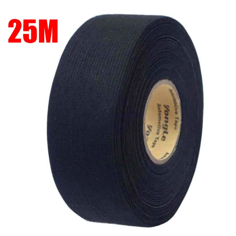 Un rotolo di cablaggio per telai per cavi in tessuto adesivo da 25 m per cablaggio nero per auto: Default Title
