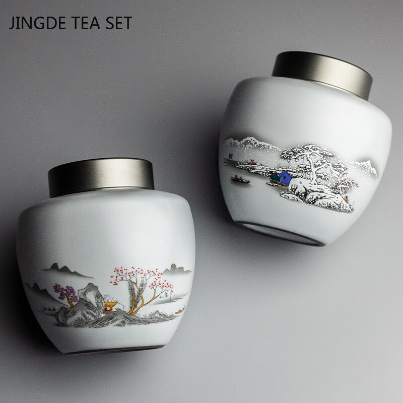 Exquisite Ceramic Tea Caddy Portable Sealed Jar Travel Tea Box Kitchen Spice Candy Storage Tank Food Container Home Decor