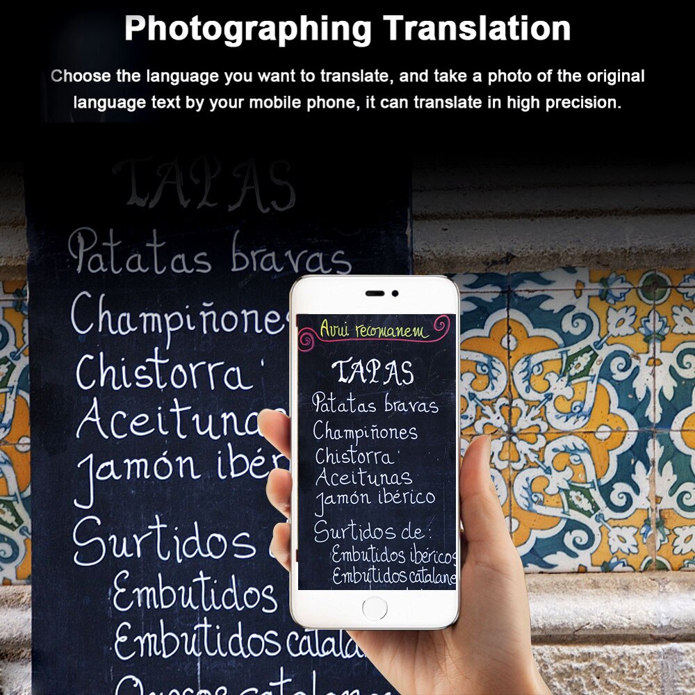 Wireless Bluetooth Photo translation Smart speech real-time Voice T11 Translator Multi-Languages Black
