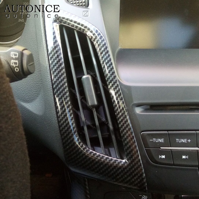 Para Ford Focus MK3 color de fibra de carbono Interior salpicadero Aire acondicionado Ventilación Trim 2 uds ABS