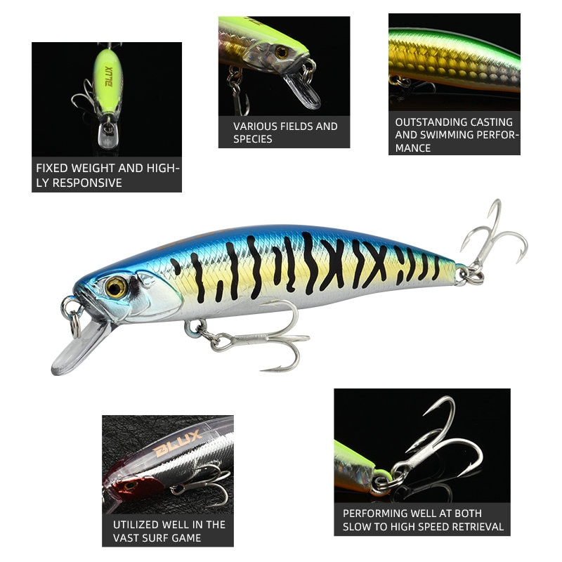 BLUX SPRINT 75SW-señuelo de pesca de peso fijo, piscardo que se hunde, 75mm, 11G, armado con anzuelo BKK Wobbler, aparejos de cebo para trucha, Roca, orilla