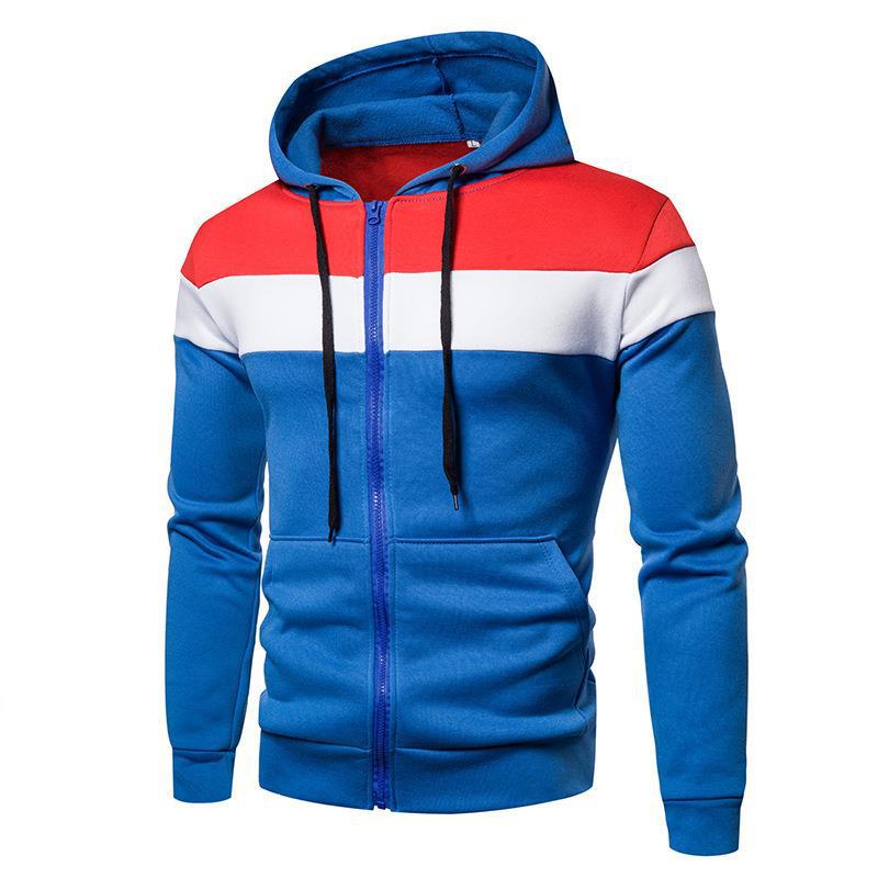 Sweat à capuche à fermeture éclair pour hommes, bloc de couleurs, décontracté, et Durable, haut automne/hiver, manches Raglan, sweat-shirt pour hommes,: S / BLEU CIEL