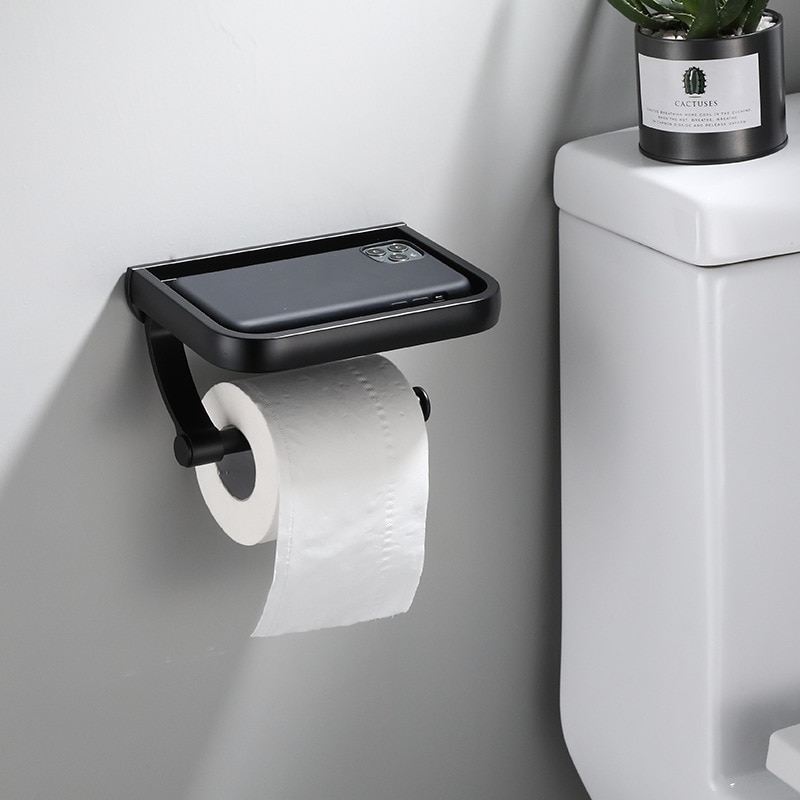 1pc vægmonteret toiletpapirholder tissuepapirholder toiletrulle dispenser med telefonopbevaringshylde til badeværelse tilbehør