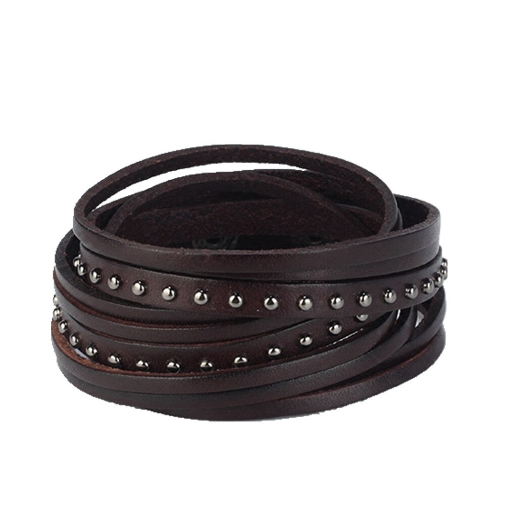 Pulseira de couro punk, bracelete vintage com rebite preto rock para mulheres e homens, pulseira com botão de pressão e 2 rodas