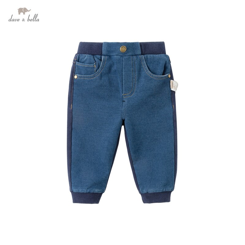 DBS16602-2 dave bella spring baby boys patchwork pockets pants children full length kids pants infant toddler trousers