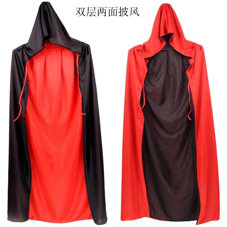 Halloween Pleuche Velvet Cloak Cape Hooded Medieval Costume Witch Wicca Vampire Halloween Cosplay Costume Cape: 4XL / black